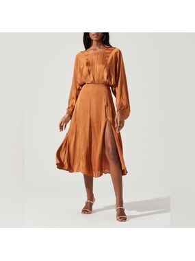Astr Satin Marin Dress in Amber